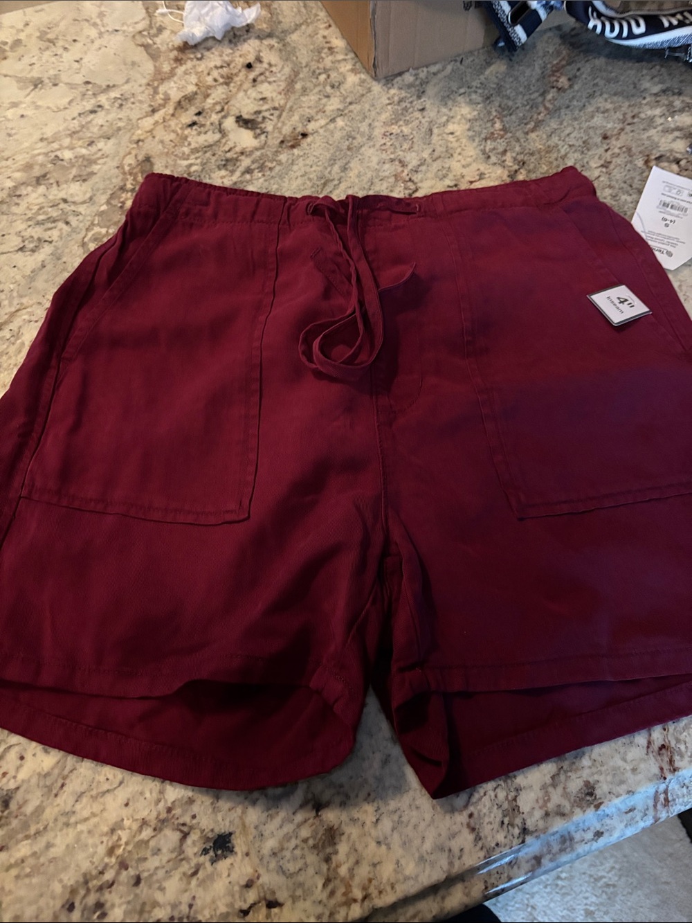 Burgundy Drawstring Linen-Blend Shorts